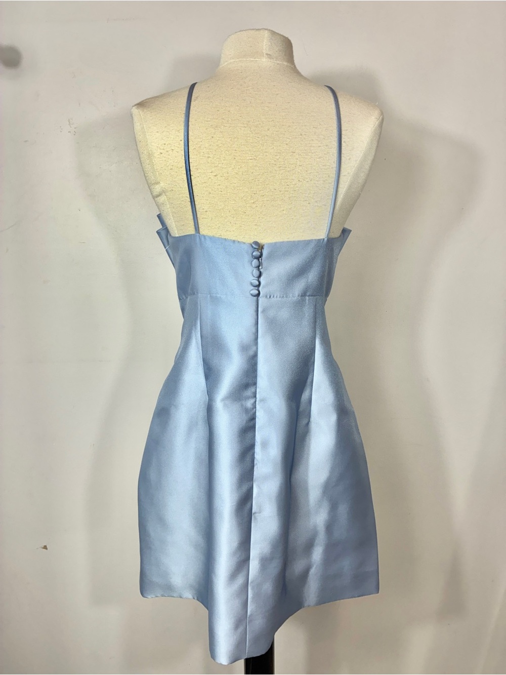 Alfred Sung Light Blue Satin Mini Dress Oversized Bow Detail Size M - Picture 4 of 11